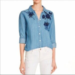 Rails blue chambray shirt with floral embroidery Size Small